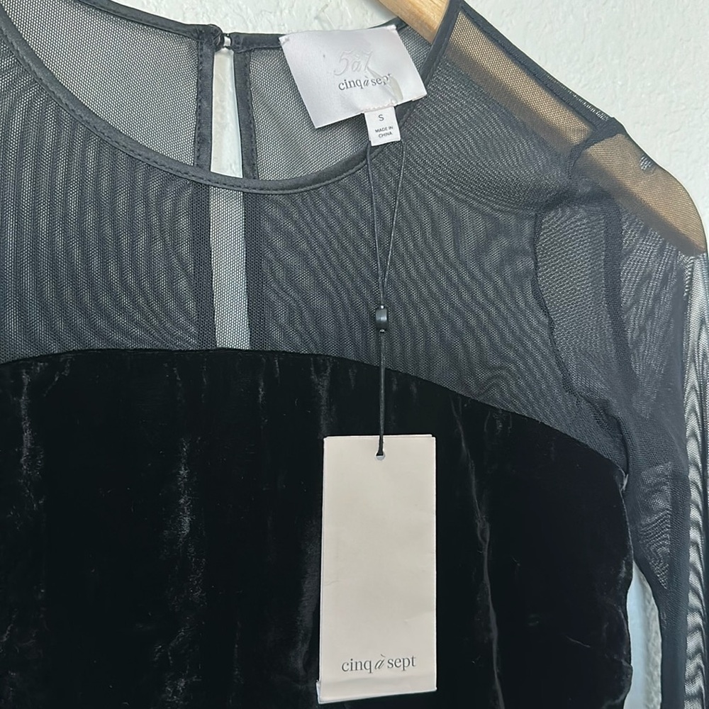 Cinq A Sept Black Velvet Sheer Long Sleeve Bodysuit - Picture 3 of 5